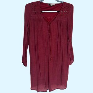 Purple Snow Magenta Boho Peasant Dress Lace Crochet Long Sleeve